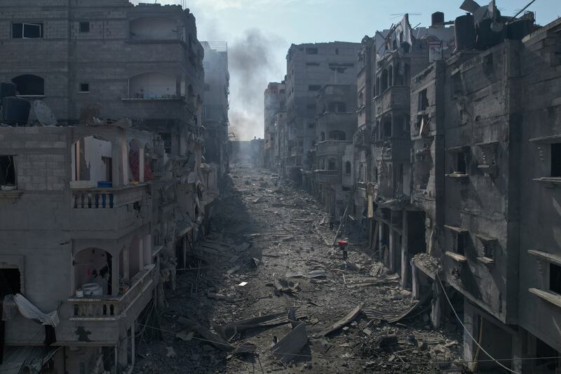 A Gazan street destroyed by Israeli air strikes earlier in October. Photograph: Hatem Moussa/AP