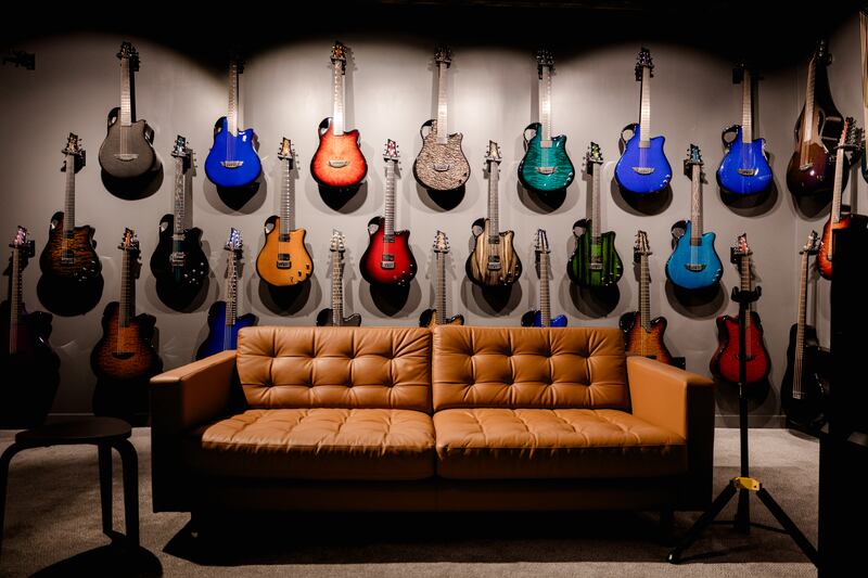 The guitar show room at Emerald Guitars