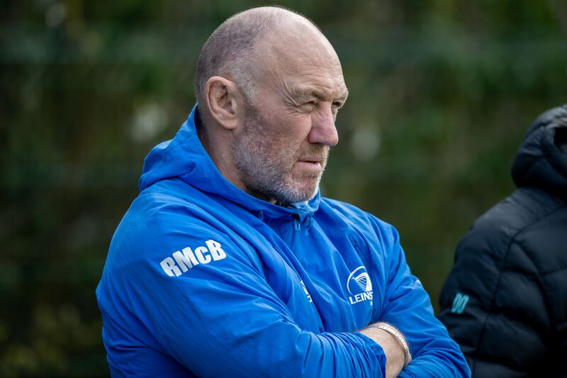 Leinster assistant coach Robin McBryde: "[Johnny] has been in rugby for long enough, he knows you’ve got to sometimes take the rough with the smooth so it’s just a case of getting better as quickly as possible." Photograph: Morgan Treacy/Inpho
