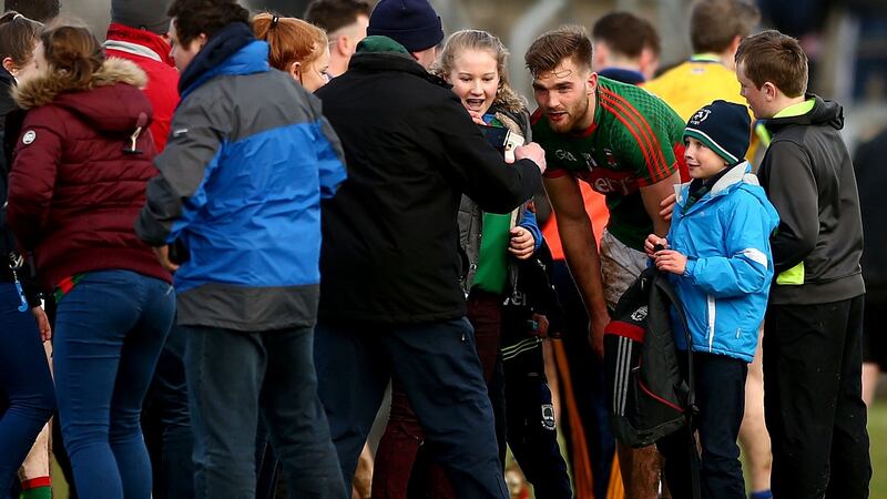 Aidan O’Shea meets fans after an Allianz League game in 2016. Controversy followed the Mayo man last month over selfies following a  challenge game against Meath. Photograph:   James Crombie/Inpho