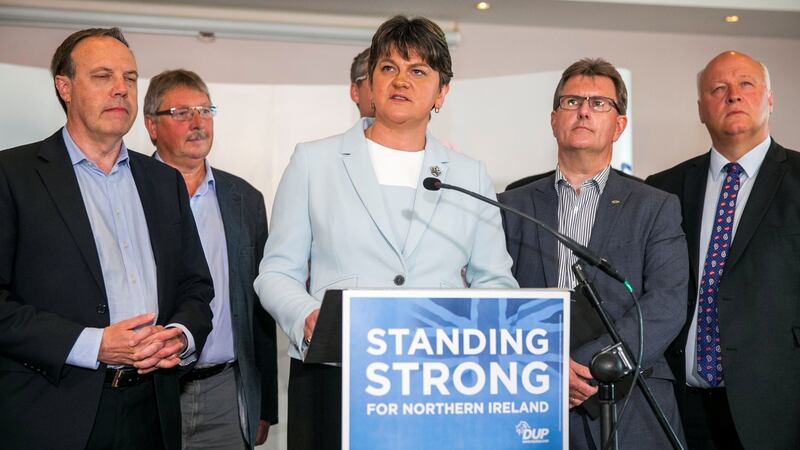 Leader of the Democratic Unionist Party (DUP) Arlene Foster addresses journalists in Belfast, on June 9th, 2017. Photograph:  Liam McBurney/Reuters