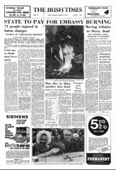 The front page of The Irish Times on February 3rd, 1972