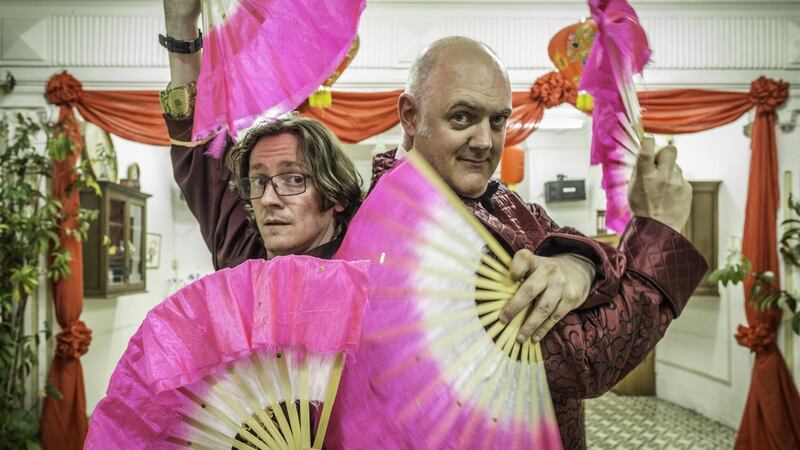 “White British men”: Ed Byrne and Dara Ó Briain in Dara and Ed’s Road to Mandalay. Photograph: RTÉ