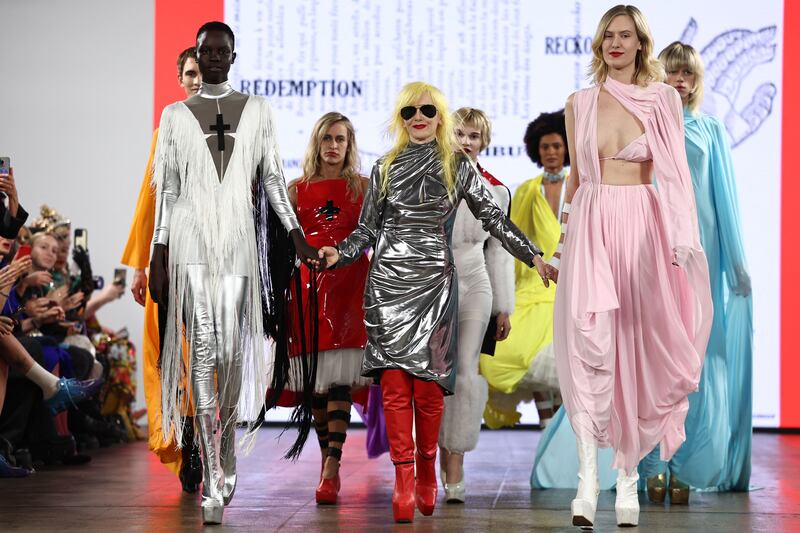 Pam Hogg after her catwalk presentation for her spring/summer 2024 collection at London Fashion Week. Photograph: Henry Nicholls/AFP/Getty Images
