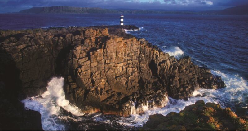 Rathlin Island lighthouse, looking back towards the Antrim Coast