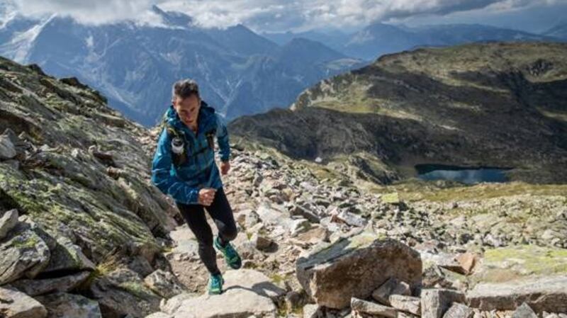 Eoin Keith running on the Alps near Chamonix before last year’s UTMB. Photograph: Columbia