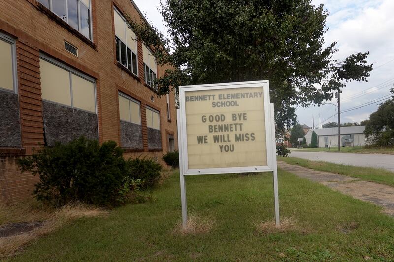 Windows are boarded up at the shuttered Bennett Elementary School in Cairo, Illinois. Photograph: Scott Olson/Getty Images