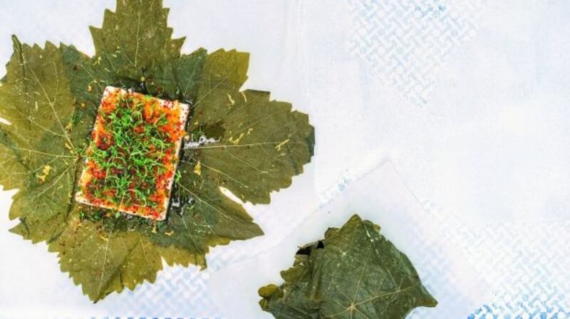 Sabrina Ghayour’s feta baked in vine leaves.