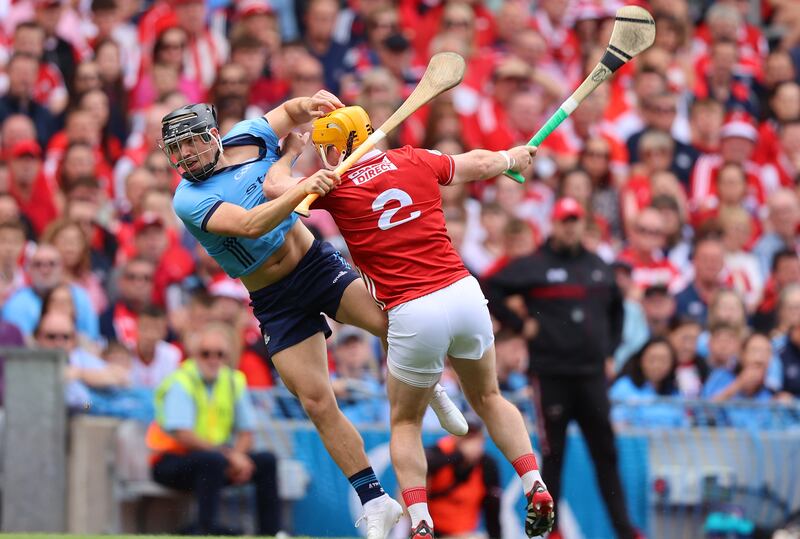 Cork’s Niall O'Leary tackles Dublin's Sean Currie. Photograph: Leah Scholes/Inpho