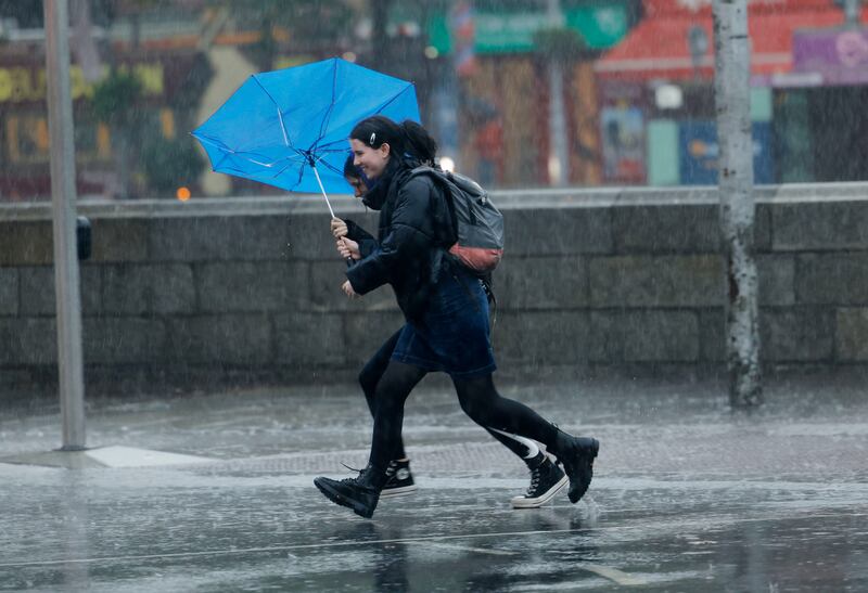 Thunder, lightning and rain in Dublin's city centre on Wednesday. Photograph: Alan Betson/The Irish Times

