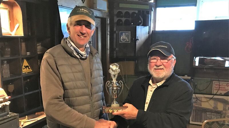 Eddie Corry (left) from Co Clare, winner of the Galway Perpetual Trophy on Lough Mask, with organiser Cyril Boggins