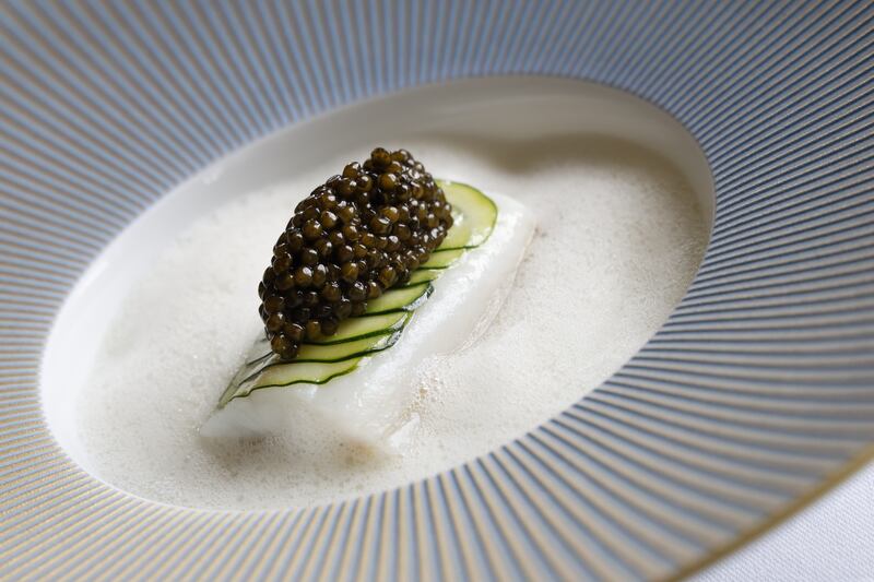 Black Sole with violet artichoke, courgette and Rossini golden caviar.  Photograph Nick Bradshaw/The Irish Times