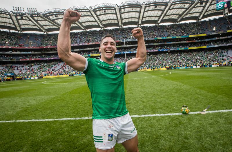 Limerick’s Seán Finn celebrates after the All-Ireland defeat of Cork in 2021. File photograph: Inpho
