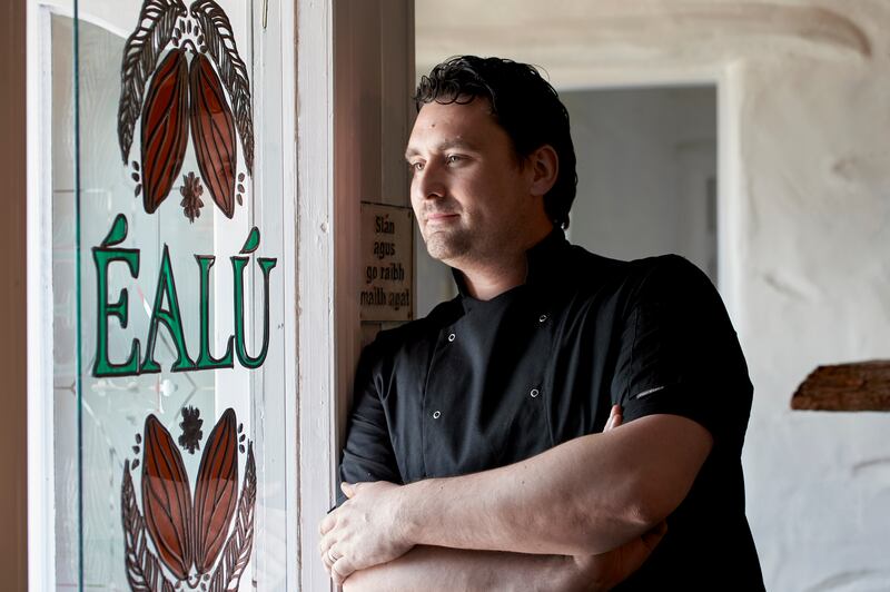 Chef patron Kallam Moriarty at Éalú’s new café in a heritage stone building on Slea Head, Co Kerry. Photograph: Bríd Ní Luasaigh