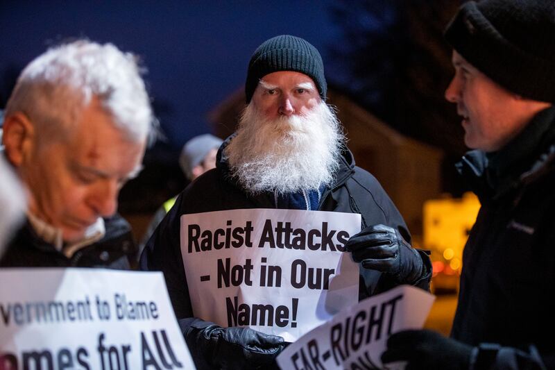 One of the protesters said he was  embarrassed about the attack on migrants and “felt the need to come out and protest it”. Photograph: Tom Honan