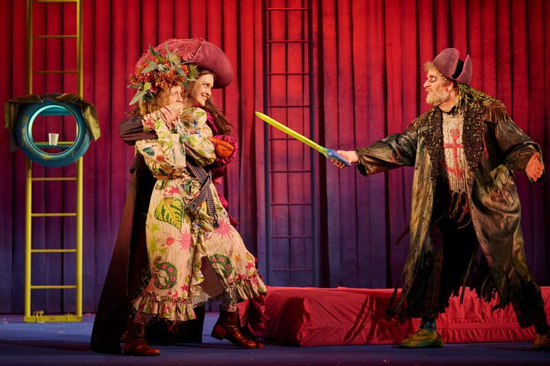 Peter Pan: Caitríona Williams as Wendy, Clare Dunne as Captain Hook and Bryan Quinn as Seafood Thomas. Photo: Ros Kavanagh