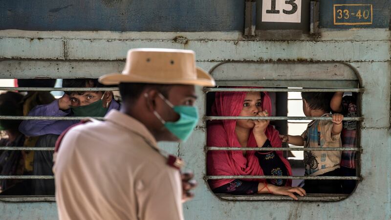 Migrant workers and their families in a crowded train in Mumbai on May 20th. Photograph: Atul Loke/The New York Times
