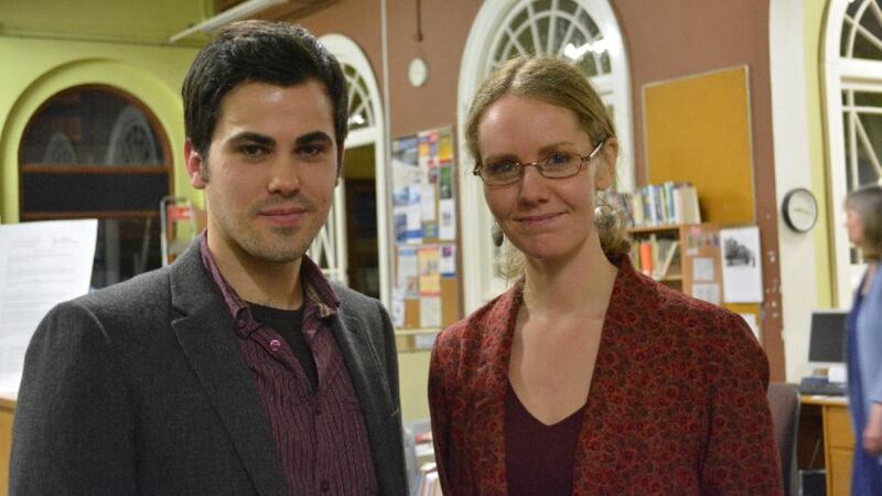 James O’Sullivan, founder of New Binary Press, and award-winning Irish poet, Leanne O’Sullivan at a launch and poetry reading in City Library, Cork in 2013