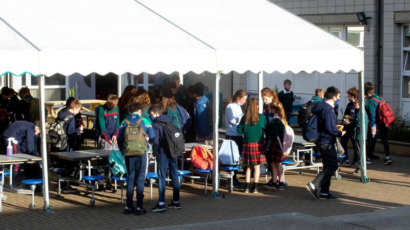 New outdoor seating areas at Gorey Community Secondary School. Photograph: Mary Browne