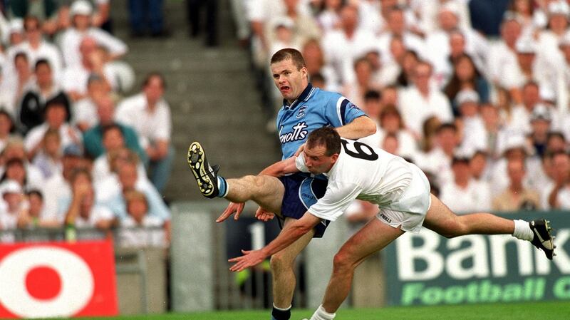 Dublin’s Dessie Farrell gets his shot away despite the efforts of Kildare’s Glen Ryan during the 2000 Leinster final. Photograph: Inpho
