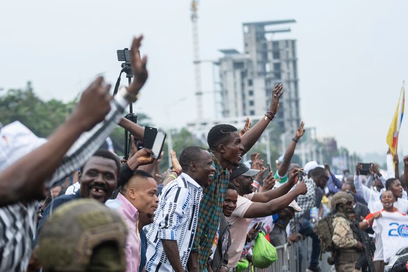 Supporters of Felix Tshisekedi celebrate the victory of their candidate in Kinshasa 