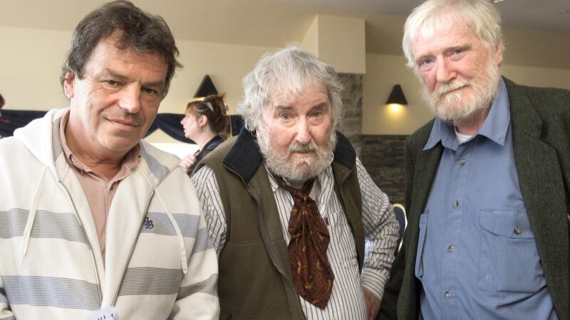 Filmmaker and writer Neil Jordan with Aidan Higgins and fellow author Dermot Healy at  Kinsale Arts Week in 2008. Photograph: John Allen