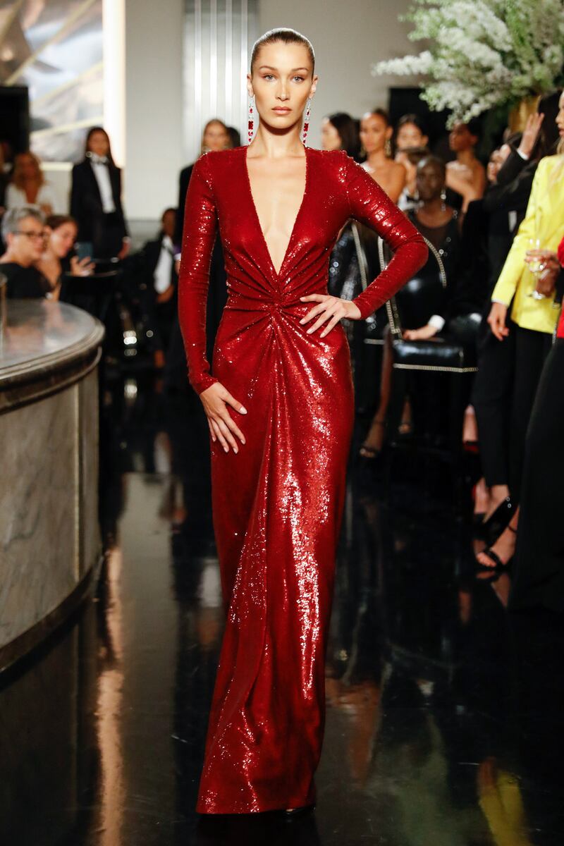 Bella Hadid walking the runway for Ralph Lauren