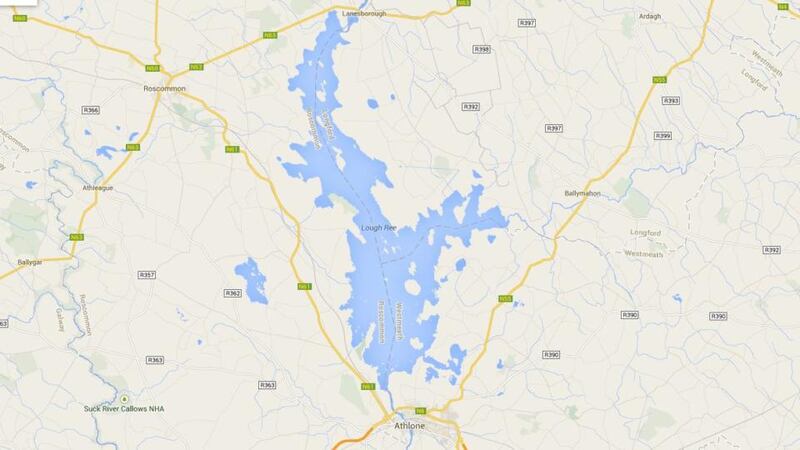 The fishing boat capsized on Lough Ree, bordering Counties Roscommon,  Longford and Westmeath, yesterday. Photograph: Google Maps