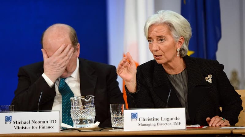 Minister for Finance Michael Noonan with Christine Lagarde  at an event organised by the Institute of International and European Affairs in Dublin Castle in March 2013. Photograph: Alan Betson