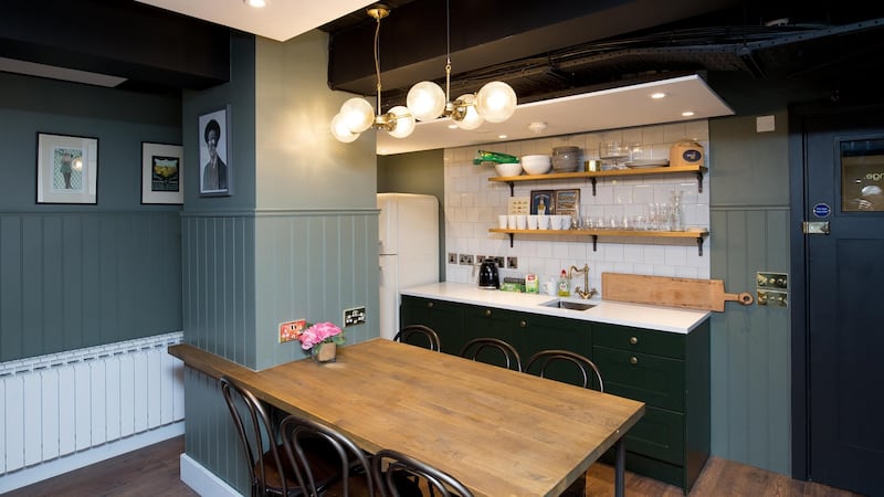 Kitchen in  Node Co-Living Space, Alexander Court, Dublin 2. Photograph: Tom Honan