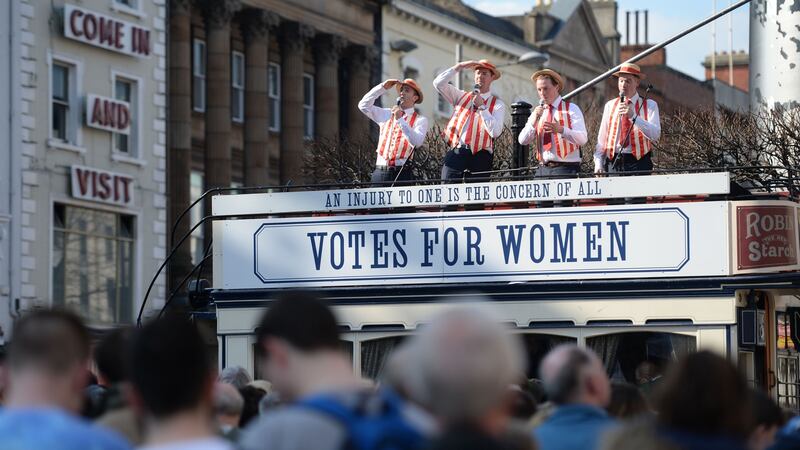 Easter Rising: re-creating 1916 outside the GPO on O’Connell Street in Dublin. Photograph: Dara Mac Dónaill