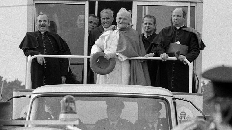 Pope John Paul II in Galway with Bishop Eamonn Casey in 1979.