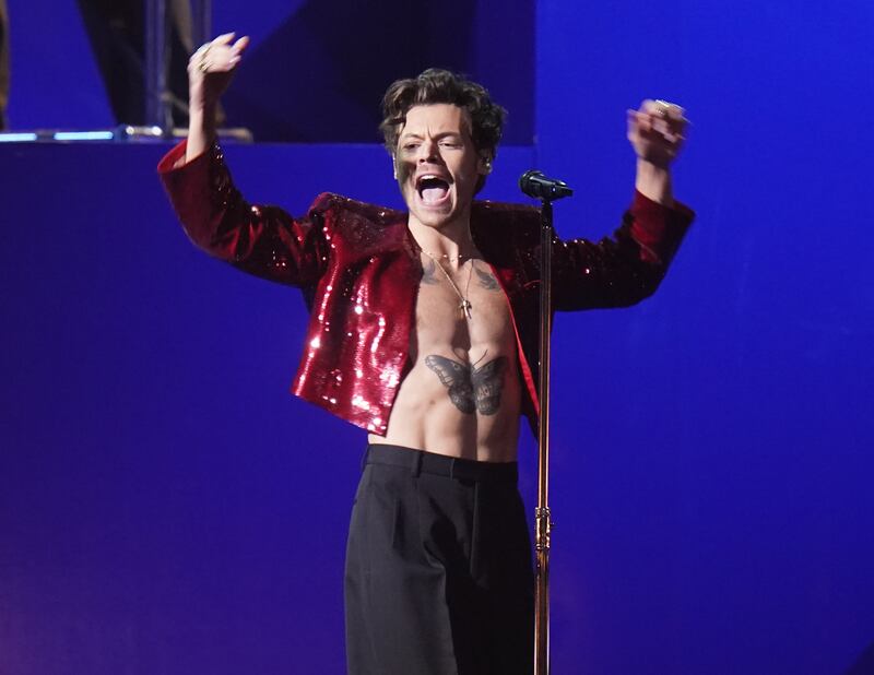 Harry Styles performing during the Brit Awards 2023 in London on Saturday. Photograph: Ian West/PA
