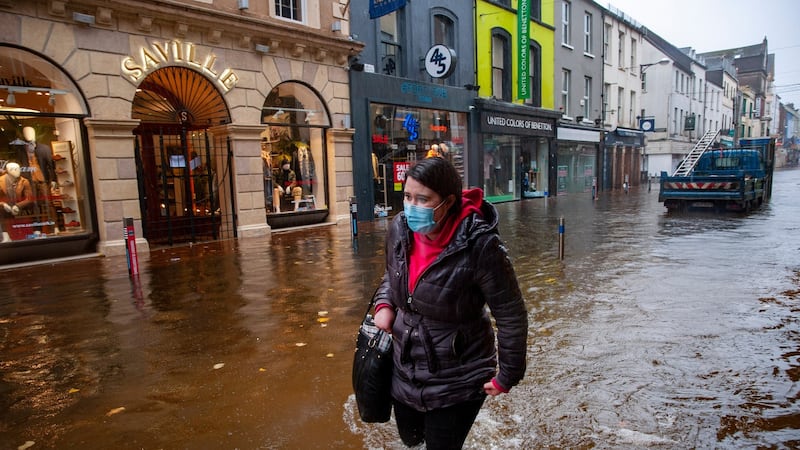 Heavy flooding on Oliver Plunkett Street, Cork. Photograph: Daragh Mc Sweeney/Provision