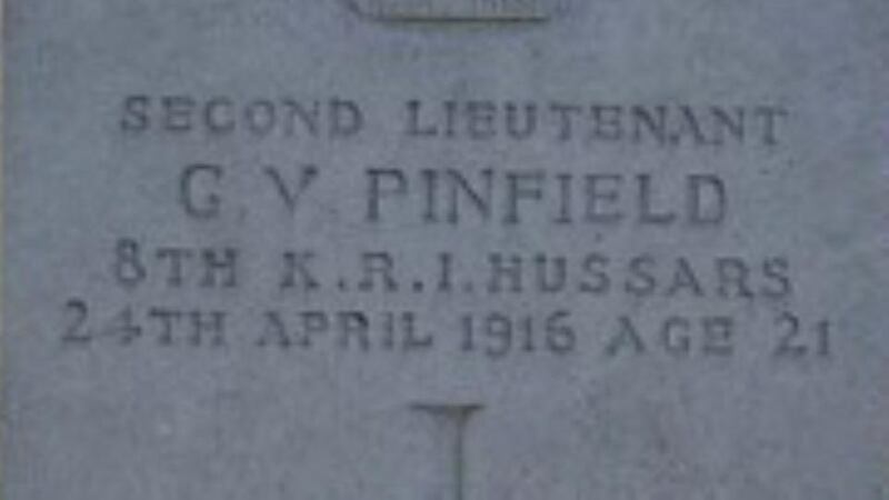 An engraving from the headstone of Guy Vickery Pinfield, who was reburied in Grangegorman cemetery in Dublin in 1963 after his temporary grave in Dublin Castle was discovered in 1962.