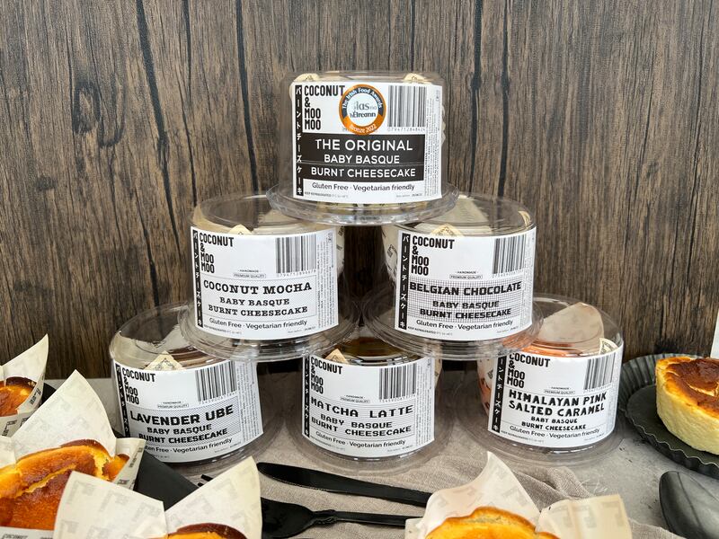 The Basque cheesecakes also come in pink Himalayan salted carmel; lavender ube; Belgian chocolate; coconut mocha and matcha latte flavours