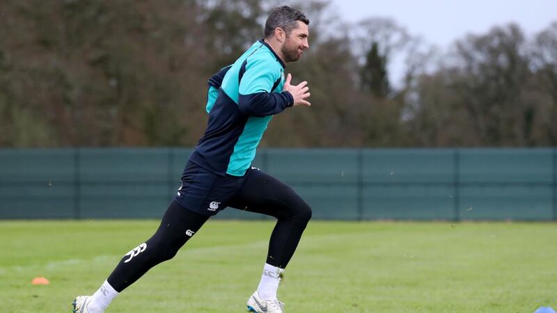 Rob Kearney in training at Carton House on Tuesday. The Leinster player is set to return at fullback for the Six Nations game against Scotland at Murrayfield on Saturday. Photograph:  Dan Sheridan/Inpho