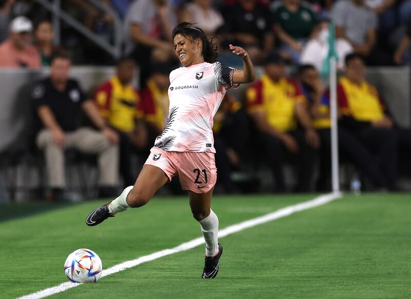 Stefany Ferrer Van Ginek in action for Angel City in Los Angeles. The club released her in November 2022. Photograph: Harry How/Getty Images