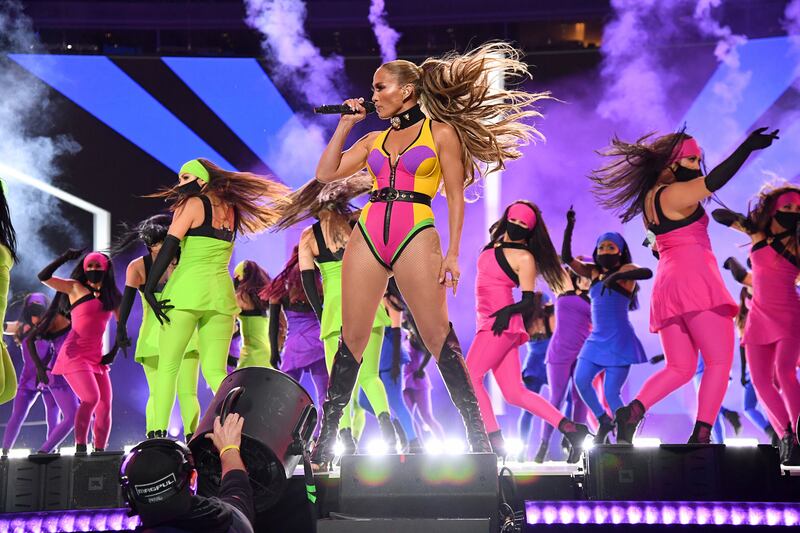 Lopez performs at the Vax Live concert at SoFi Stadium, California, last month. Photograph:  Kevin Mazur/Getty Images for Global Citizen