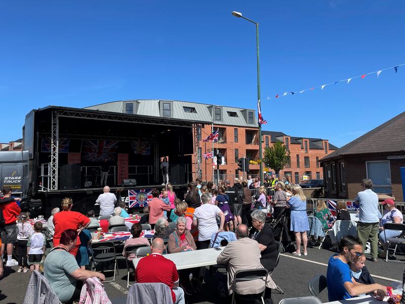 A street party marking the 80th anniversary of VE Day on Woodstock Road in east Belfast. Photograph: David Young/PA Wire