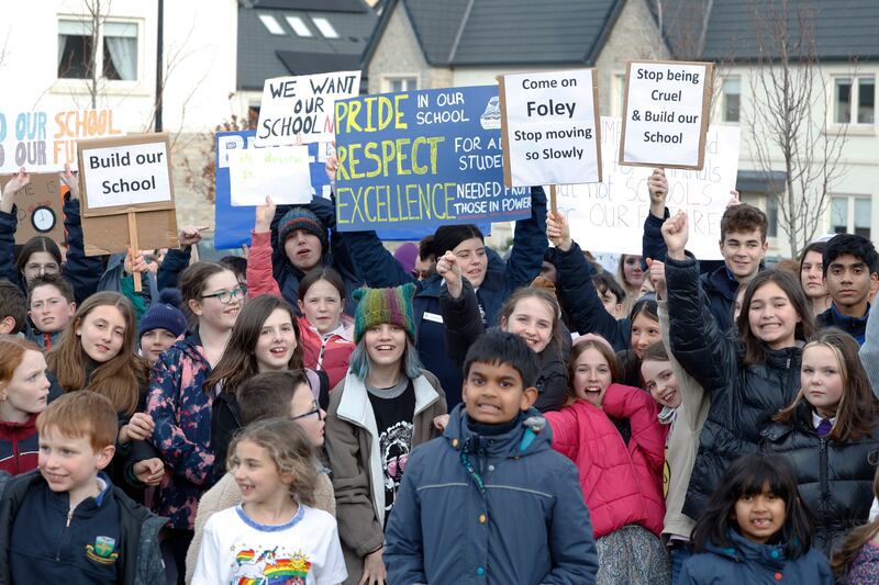 People protest over the delayed school building. Photograph: Nick Bradshaw/The Irish Times