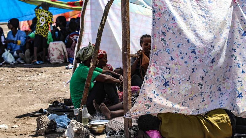 Ethiopians, who fled their homes due to ongoing fighting, are pictured at a refugee camp in the Hamdait border area of Sudan’s eastern Kassala state on Thursday. Photograph: AFP via Getty Images