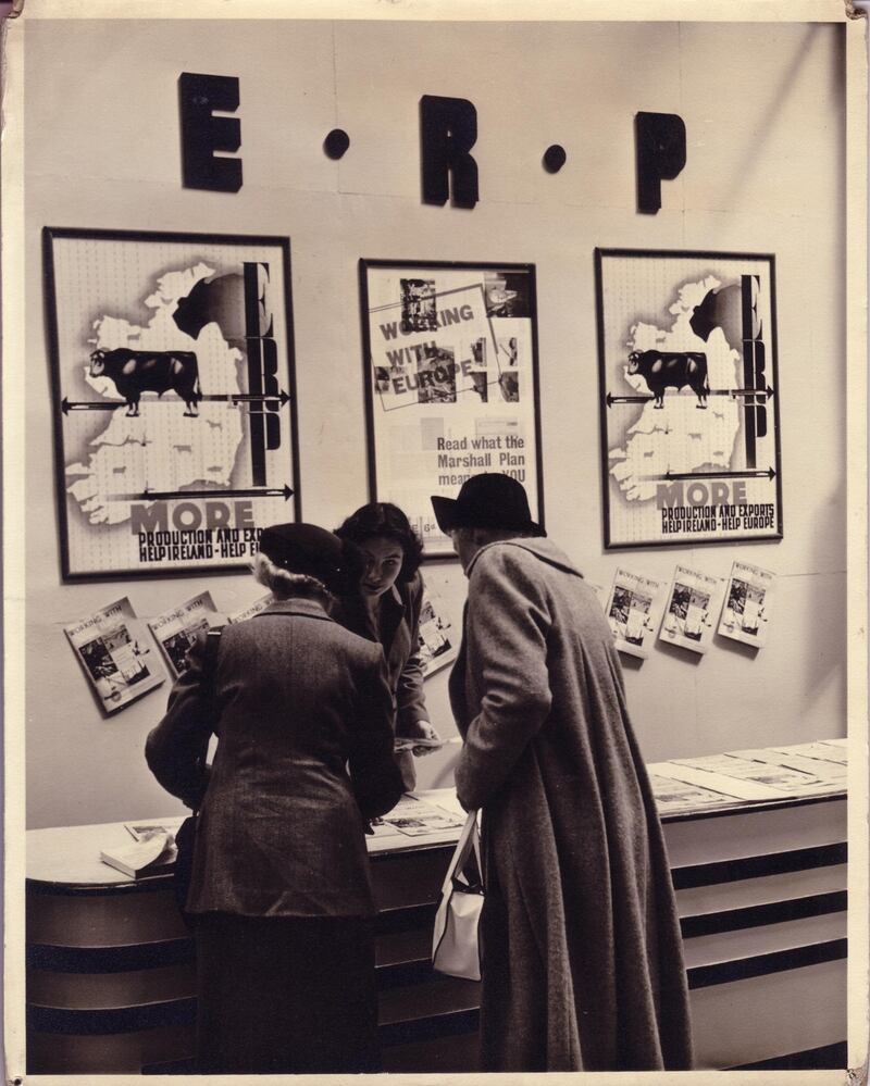 A stand publicising the US-backed European Recovery Programme (the Marshall Plan) at the Dublin Horse Show in the late 1940s. Photograph: National Archives of Ireland