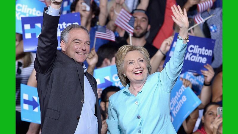 Democratic presidential candidate Hillary Clinton and her running mate US Senator Tim Kaine  make their first public together appearance at Florida International University. Photograph: Gustavo Caballero/Getty