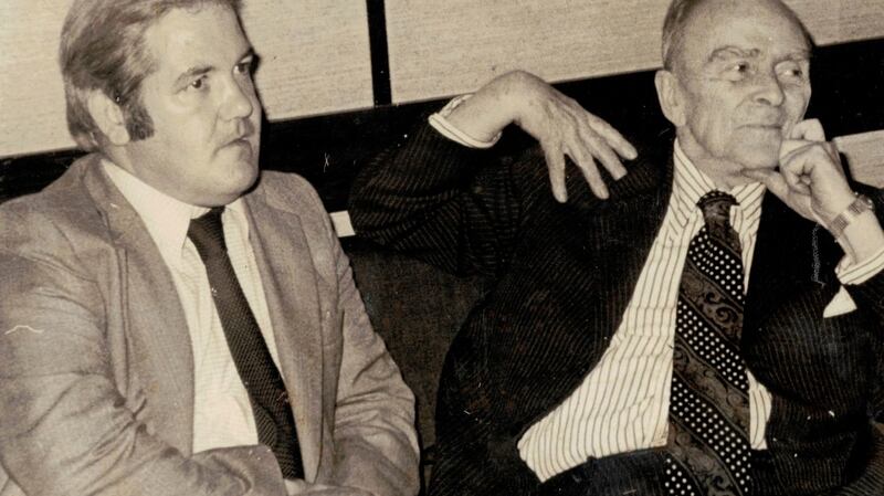 Fred Heatley, left, and Seán MacBride in 1972