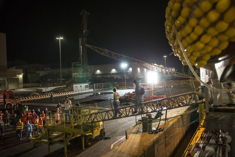 The 73 people rescued by MSF's Geo Barents leave the ship in Ravenna, Italy, to enter the care of Italian authorities. Photograph: Sally Hayden