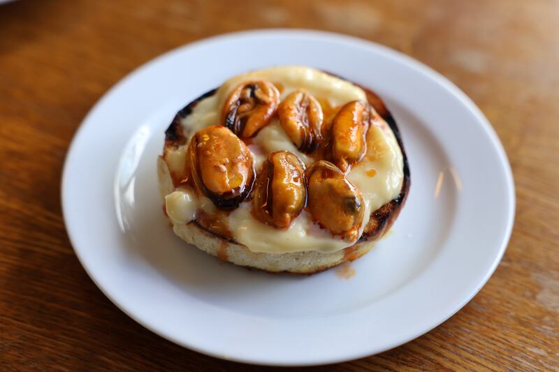 Grilled brioche, mussels and aioli. Photograph: Dara Mac Dónaill