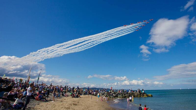 Royal Air Force Aerobatic Team (RAFAT), better known as the Red Arrows, at Bray Air Display 2016. Photograph:  Joe Keogh