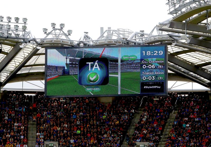 HawkEye awards a point during the 2019 All-Ireland hurling final  between Kilkenny and Tipperary. Photograph: James Crombie/Inpho 