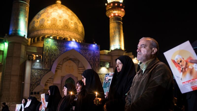 A candlelight vigil to mourn Gen Qassem Suleimani in Tehran, Iran, on Tuesday night. Photograph: Arash Khamooshi/New York Times